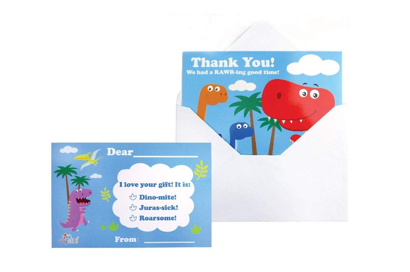 TINYMILLS Dinosaur Birthday Fill In The Blanks Thank You Cards with Envelopes Set (Pack of 25) Premium Double Sided Cardstock Notes Birthday Thank You Cards - Image 3